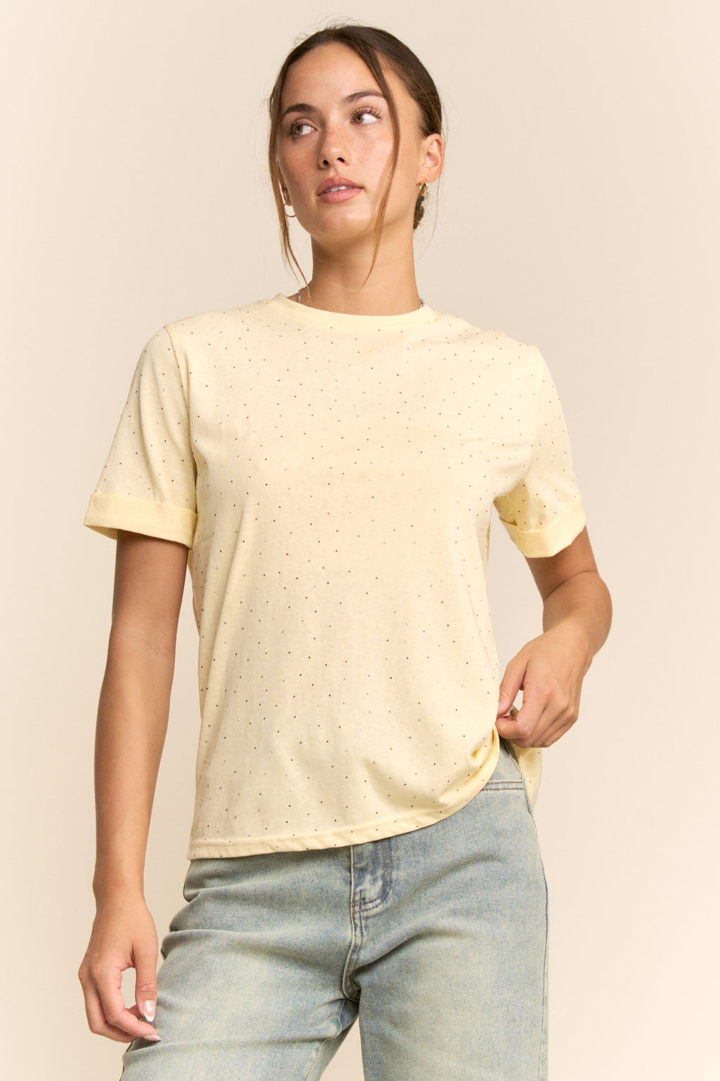 Pastel Yellow Rhinestone Tee