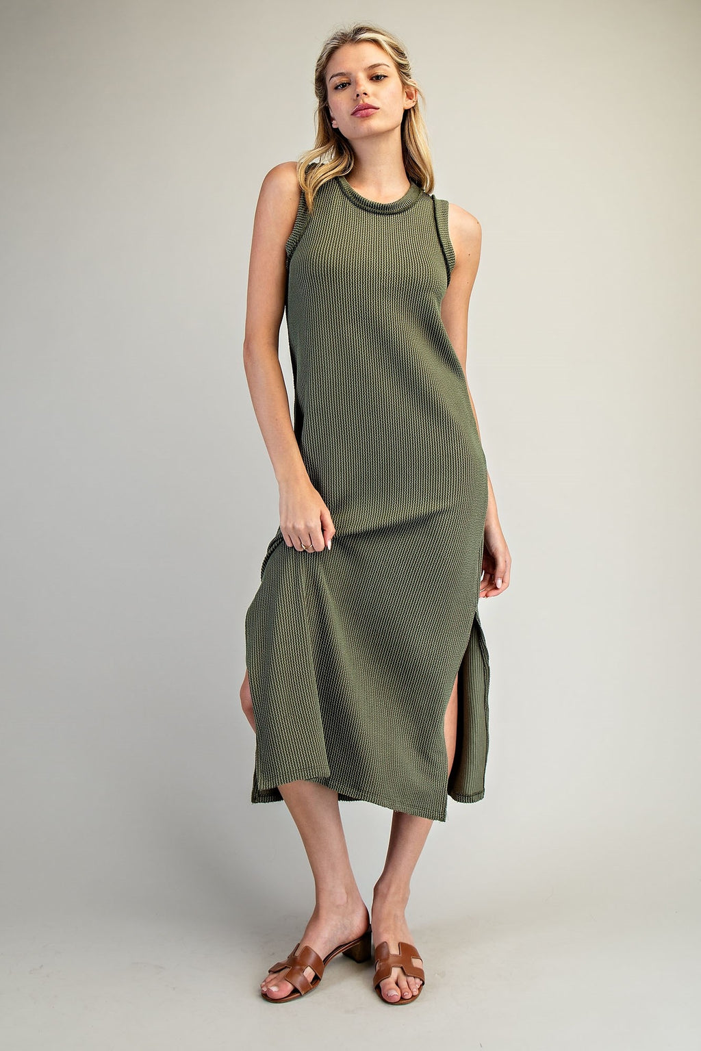 Olive Ribbed Maxi Dress