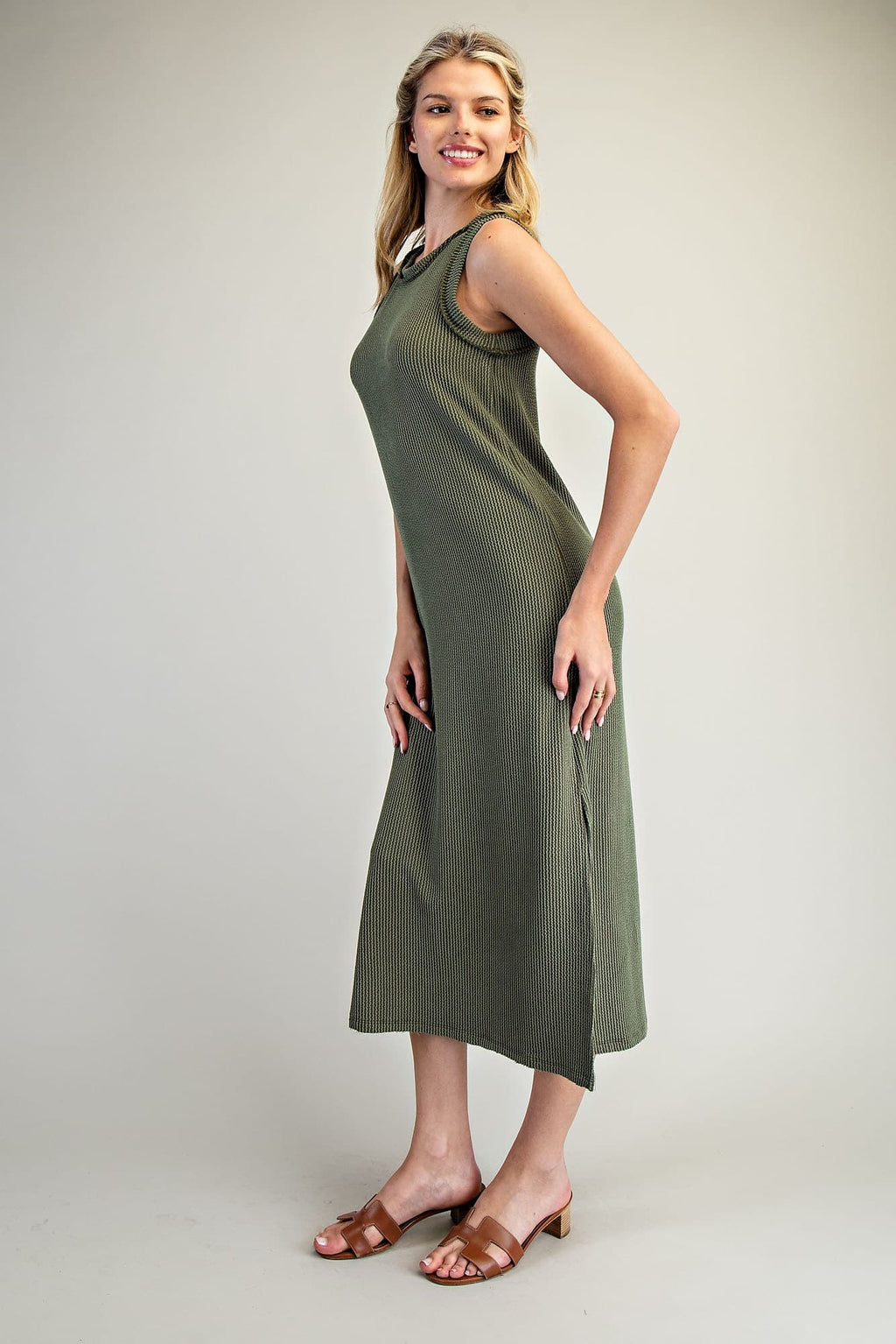 Olive Ribbed Maxi Dress