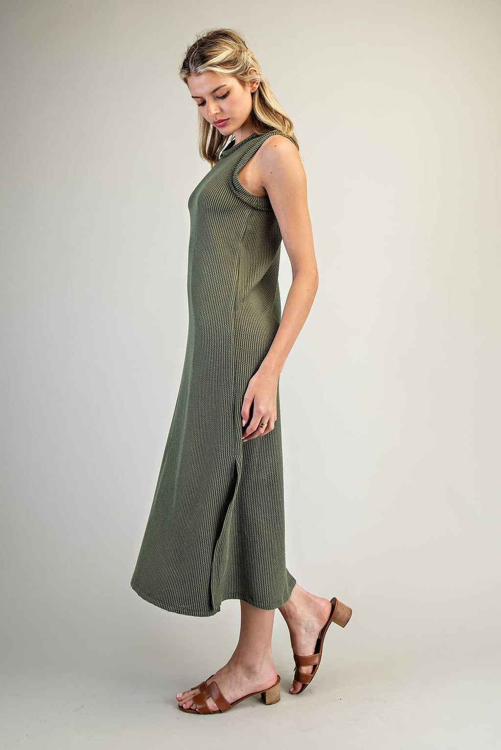 Olive Ribbed Maxi Dress