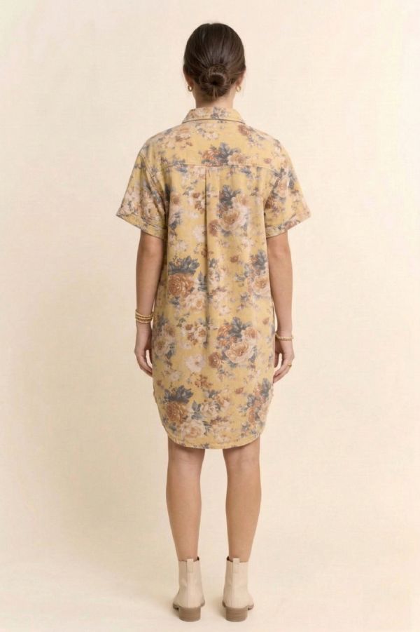 Yellow Vintage Floral Shirt Dress