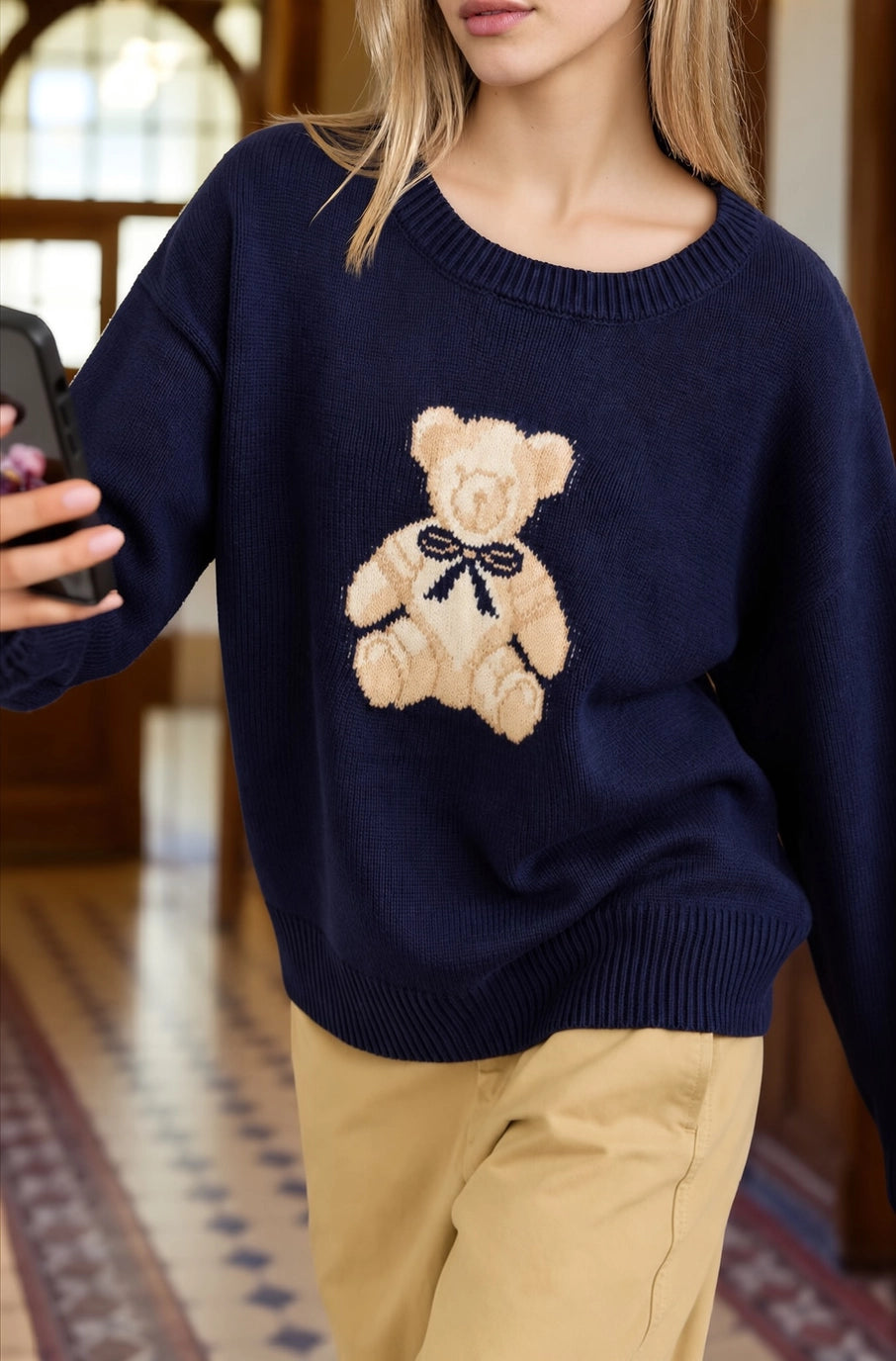 Navy Teddy Bear Sweater