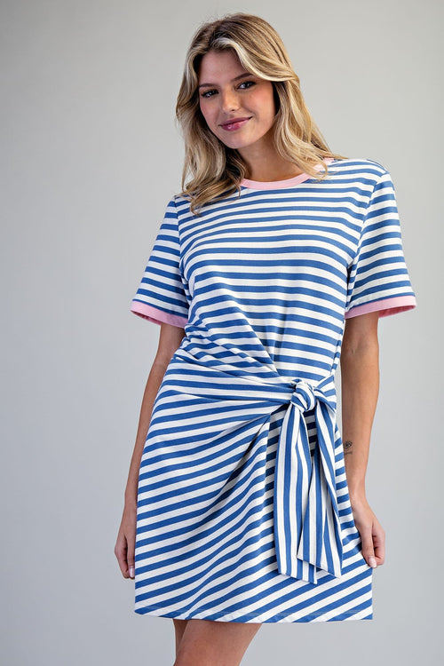 Blue Striped Waist Tie Dress