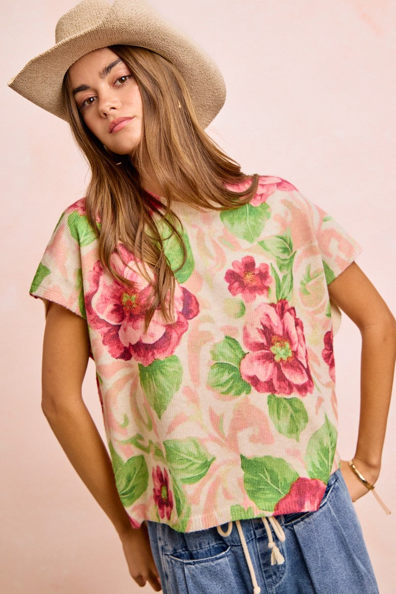 Blush Floral Short Sleeve Sweater