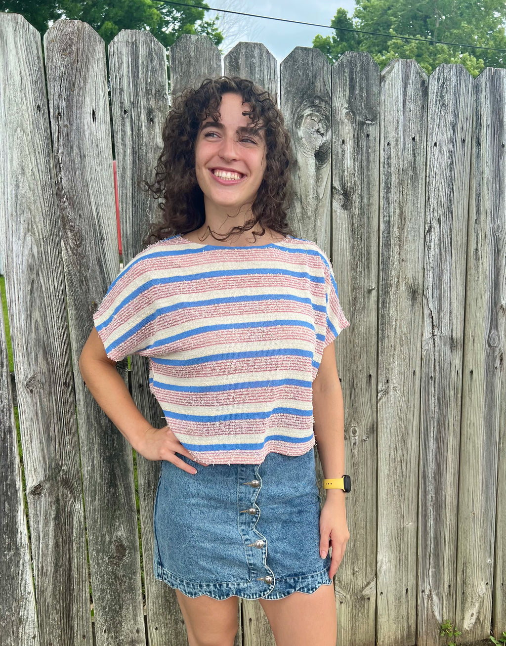 Pink and Blue Striped Top