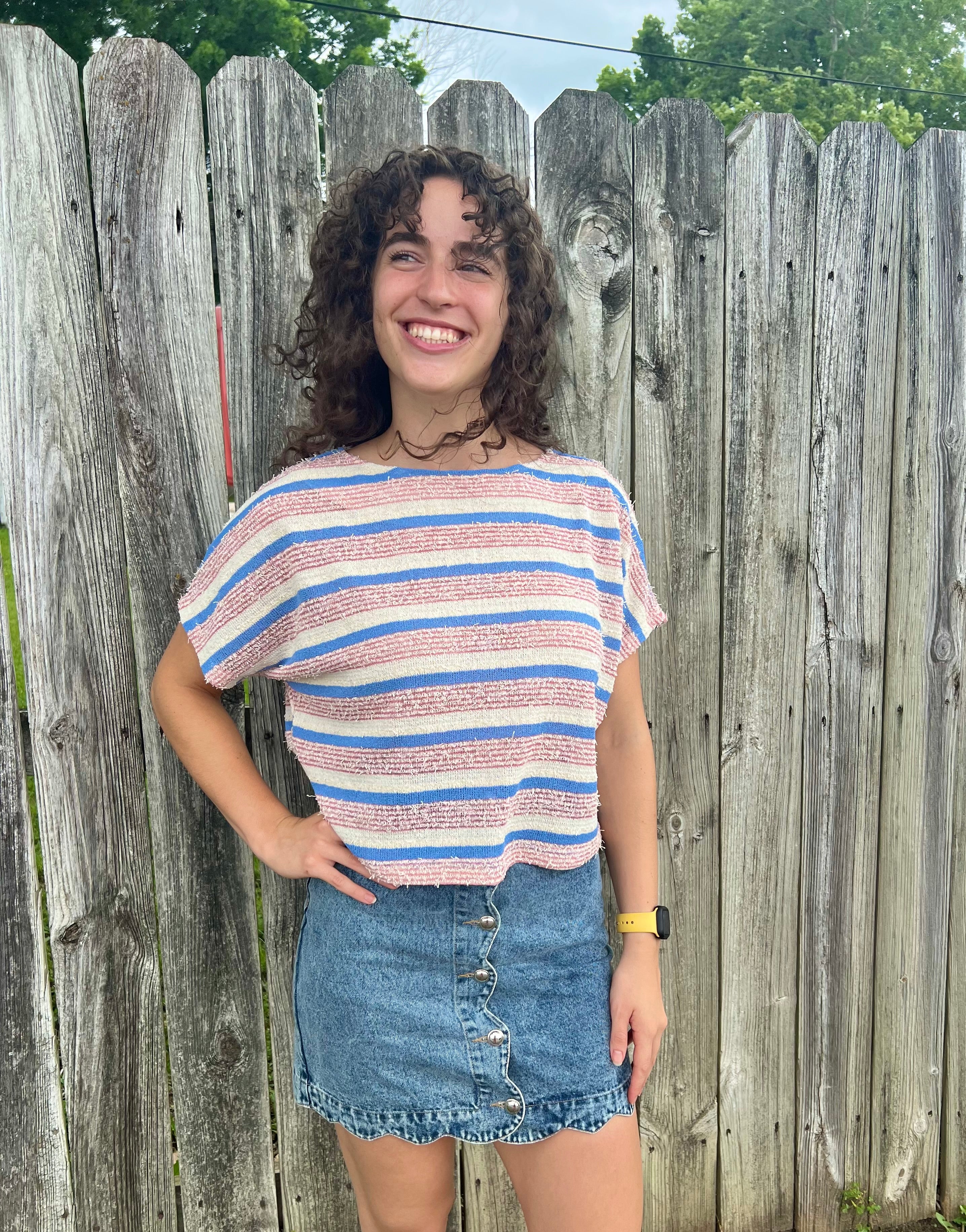Pink and Blue Striped Top