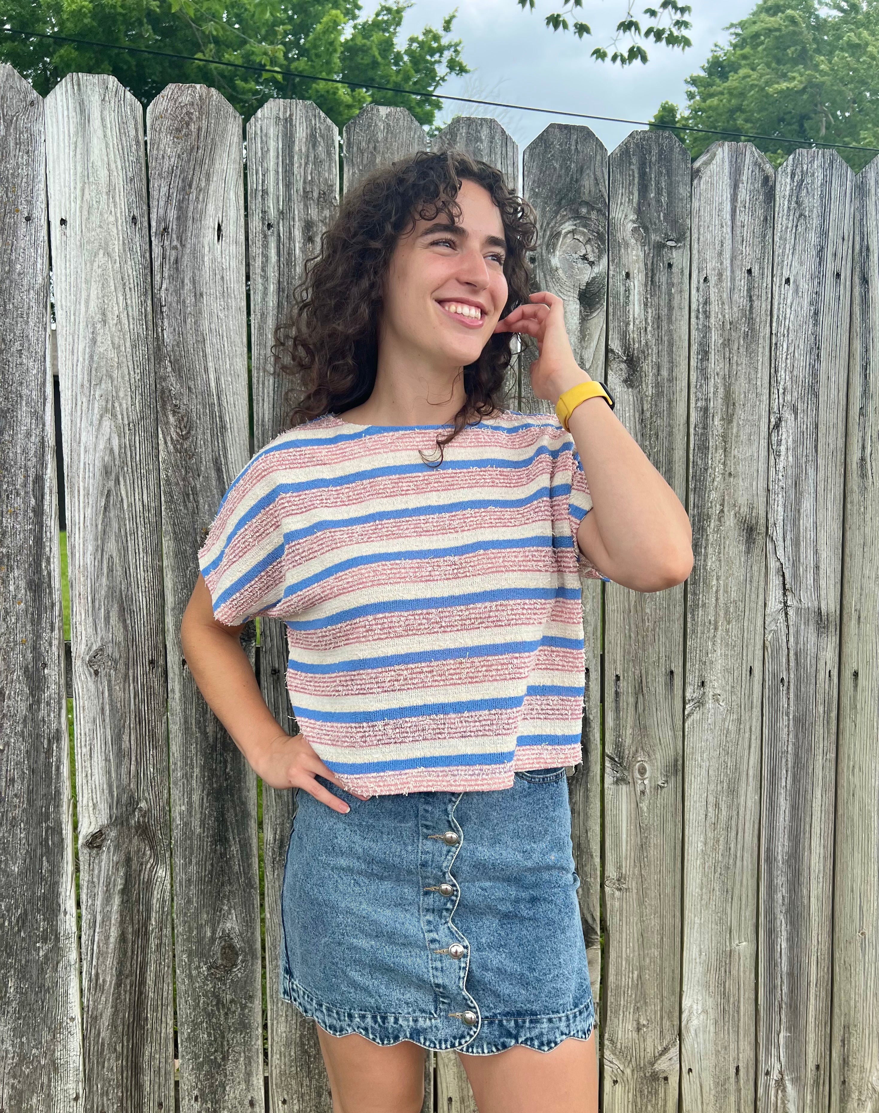Pink and Blue Striped Top