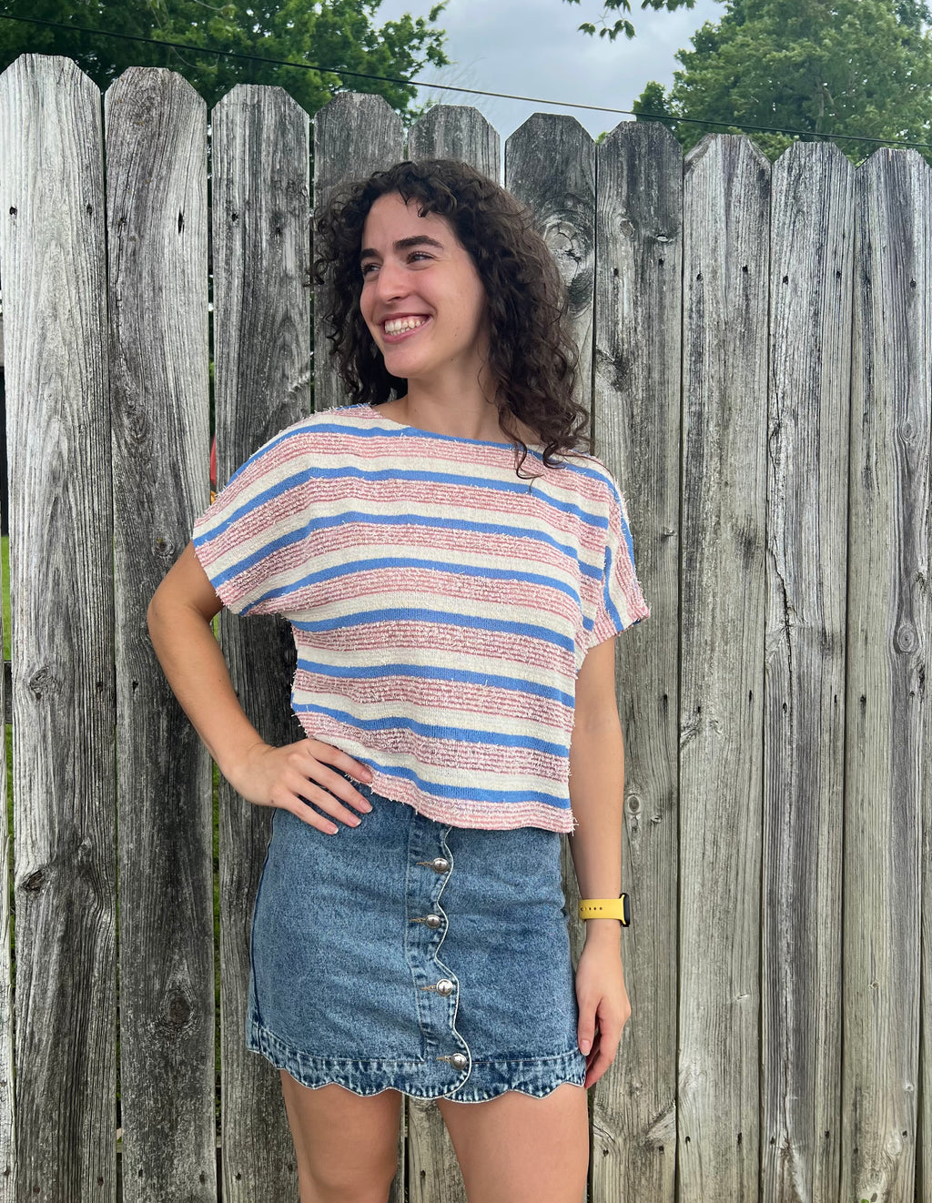 Pink and Blue Striped Top