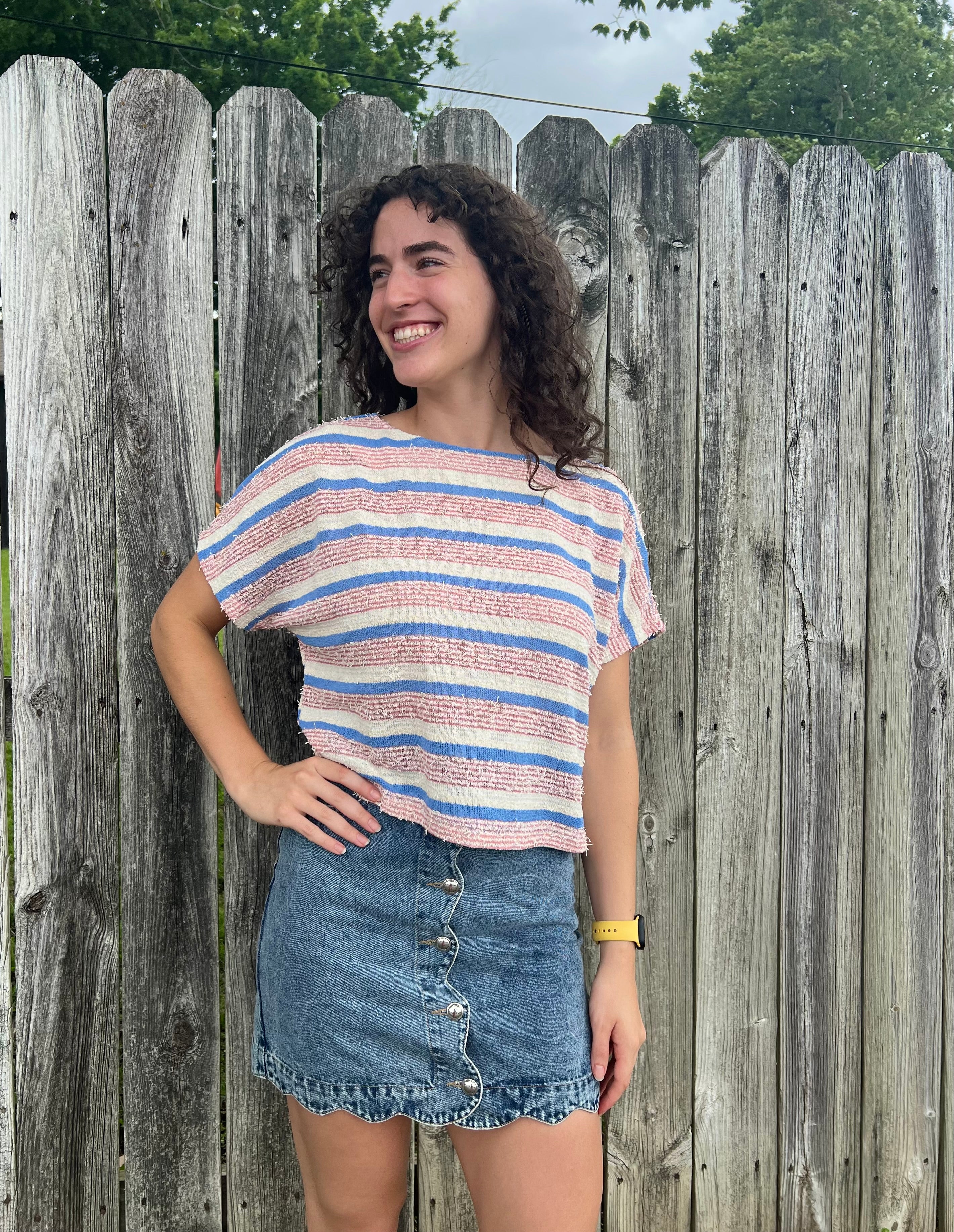 Pink and Blue Striped Top