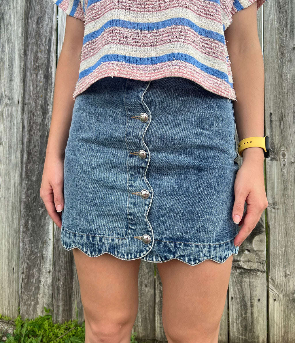 Scalloped Denim Mini Skirt