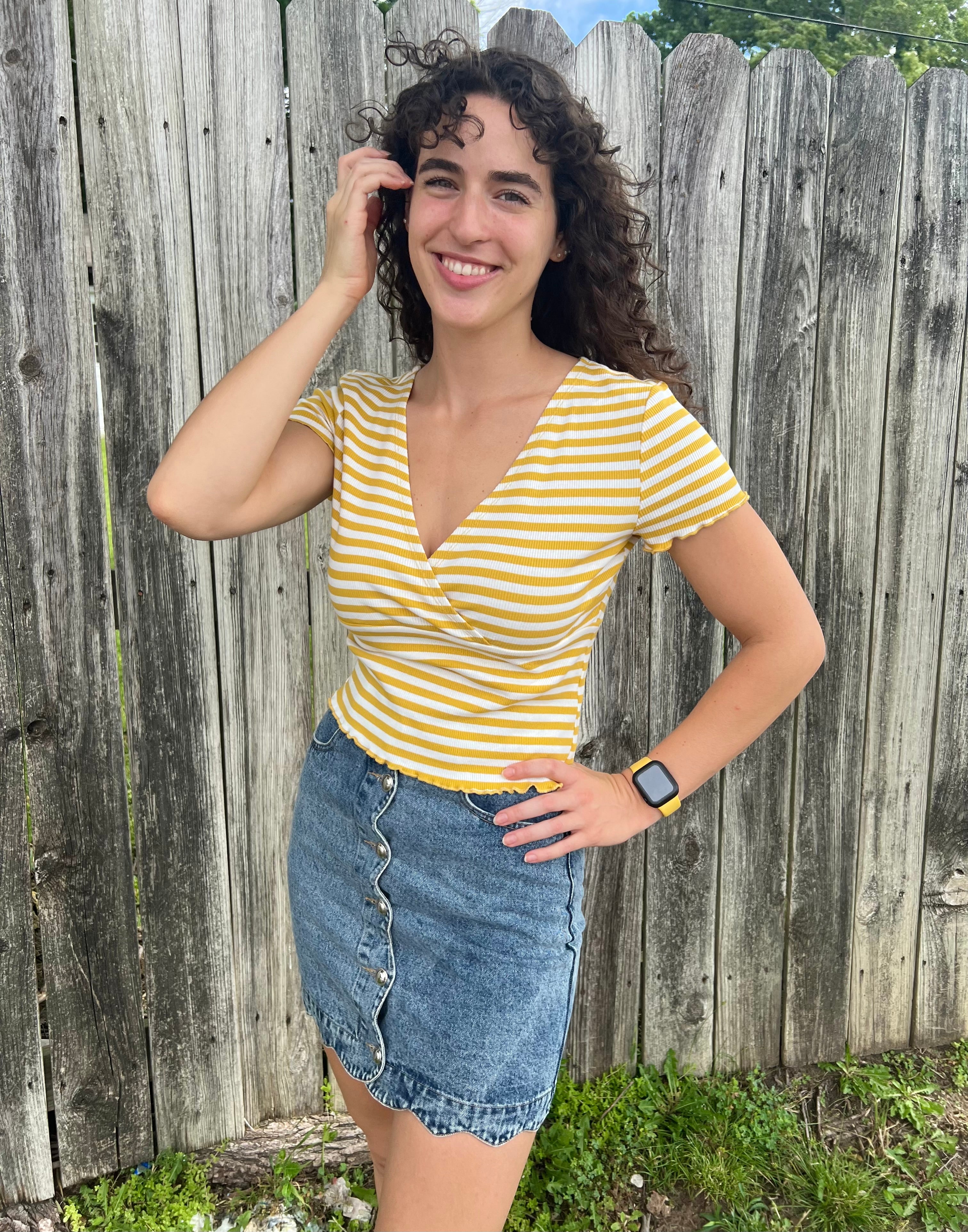 Yellow Striped Faux Wrapped Top