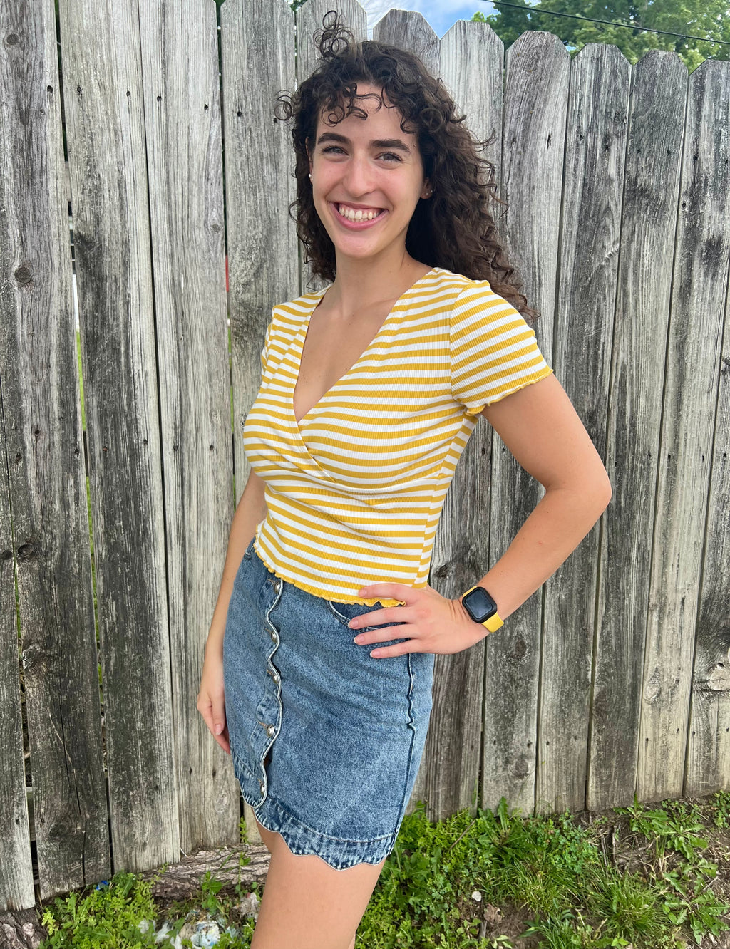 Yellow Striped Faux Wrapped Top