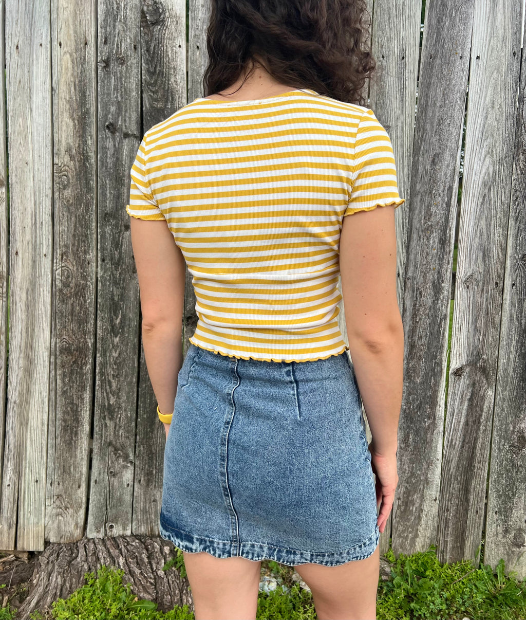 Yellow Striped Faux Wrapped Top