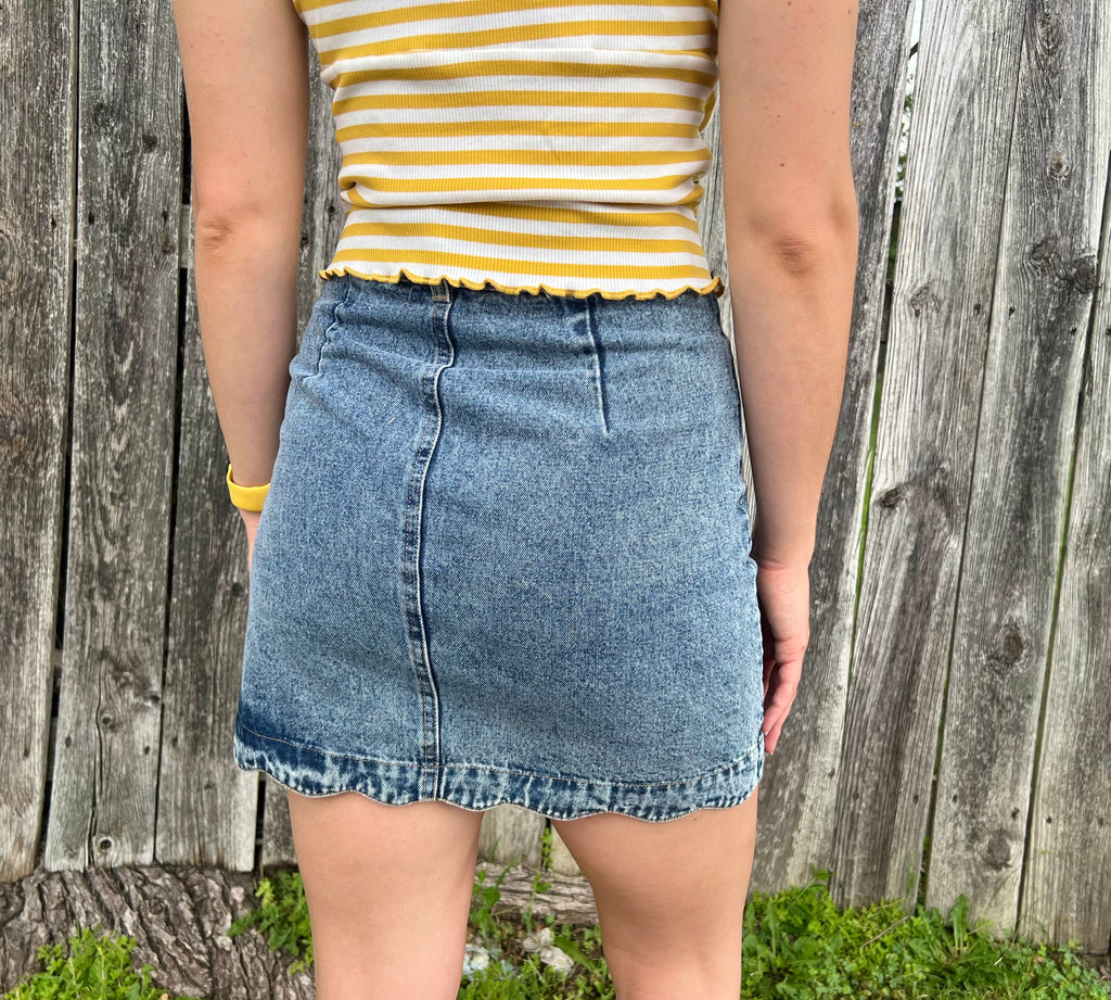 Scalloped Denim Mini Skirt