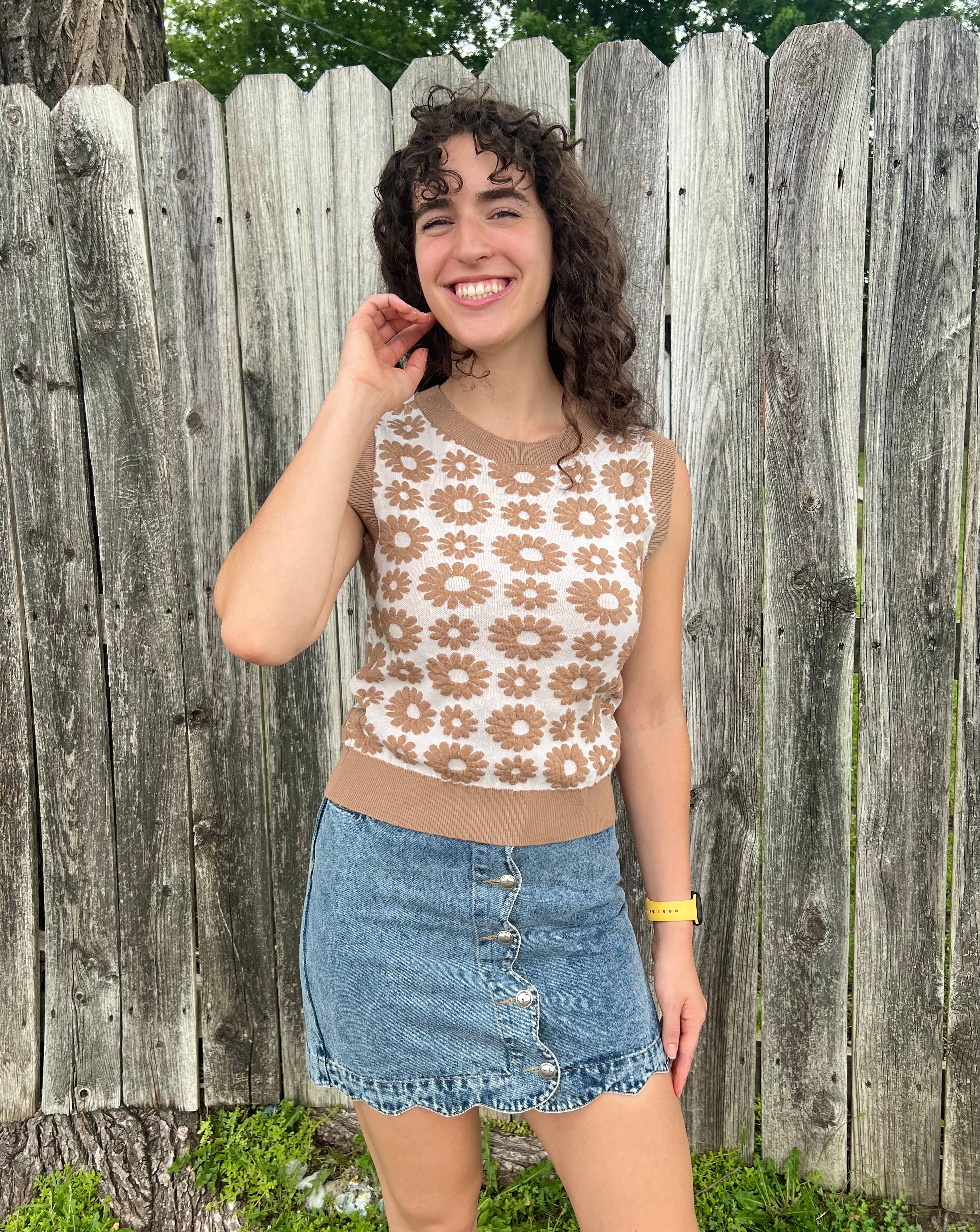 Tan Flowers Sweater Vest
