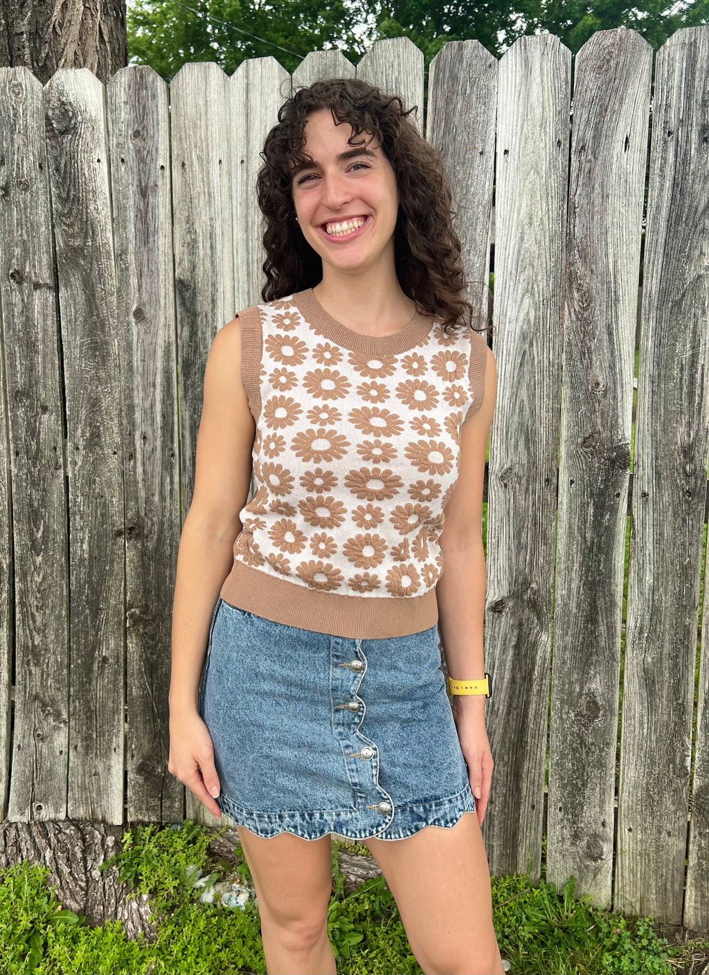 Tan Flowers Sweater Vest