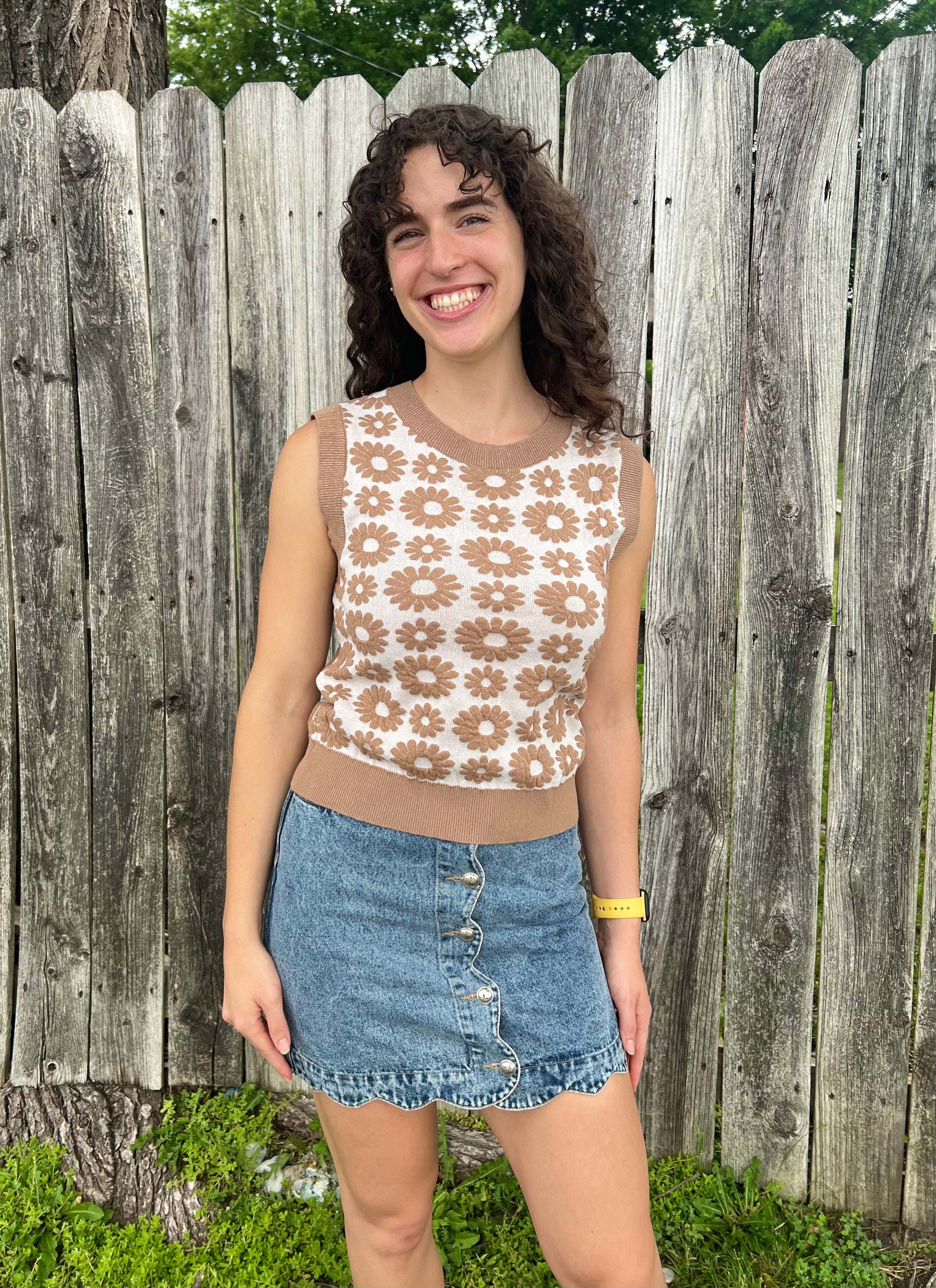 Tan Flowers Sweater Vest