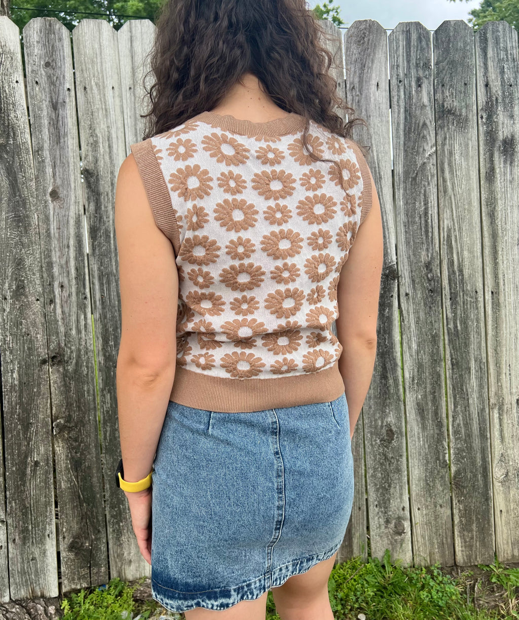 Tan Flowers Sweater Vest