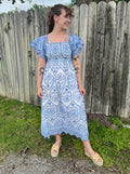 White with Blue Eyelet Maxi Dress