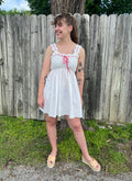 White Mini Dress with Red Gingham Ribbon