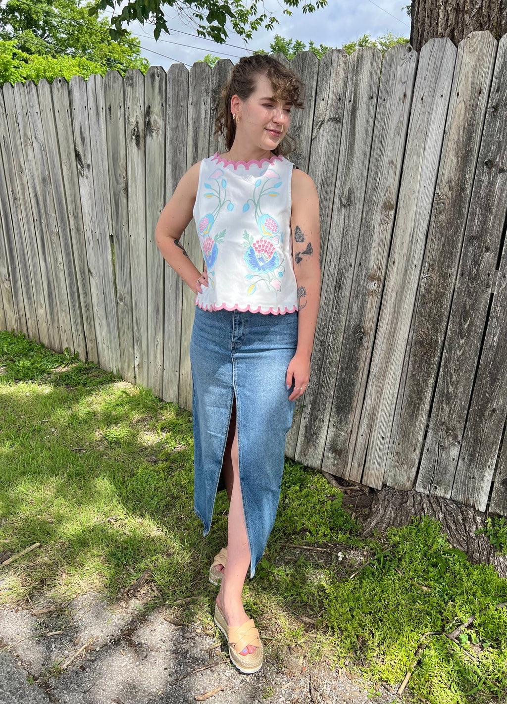 White Embroidered Tank Top