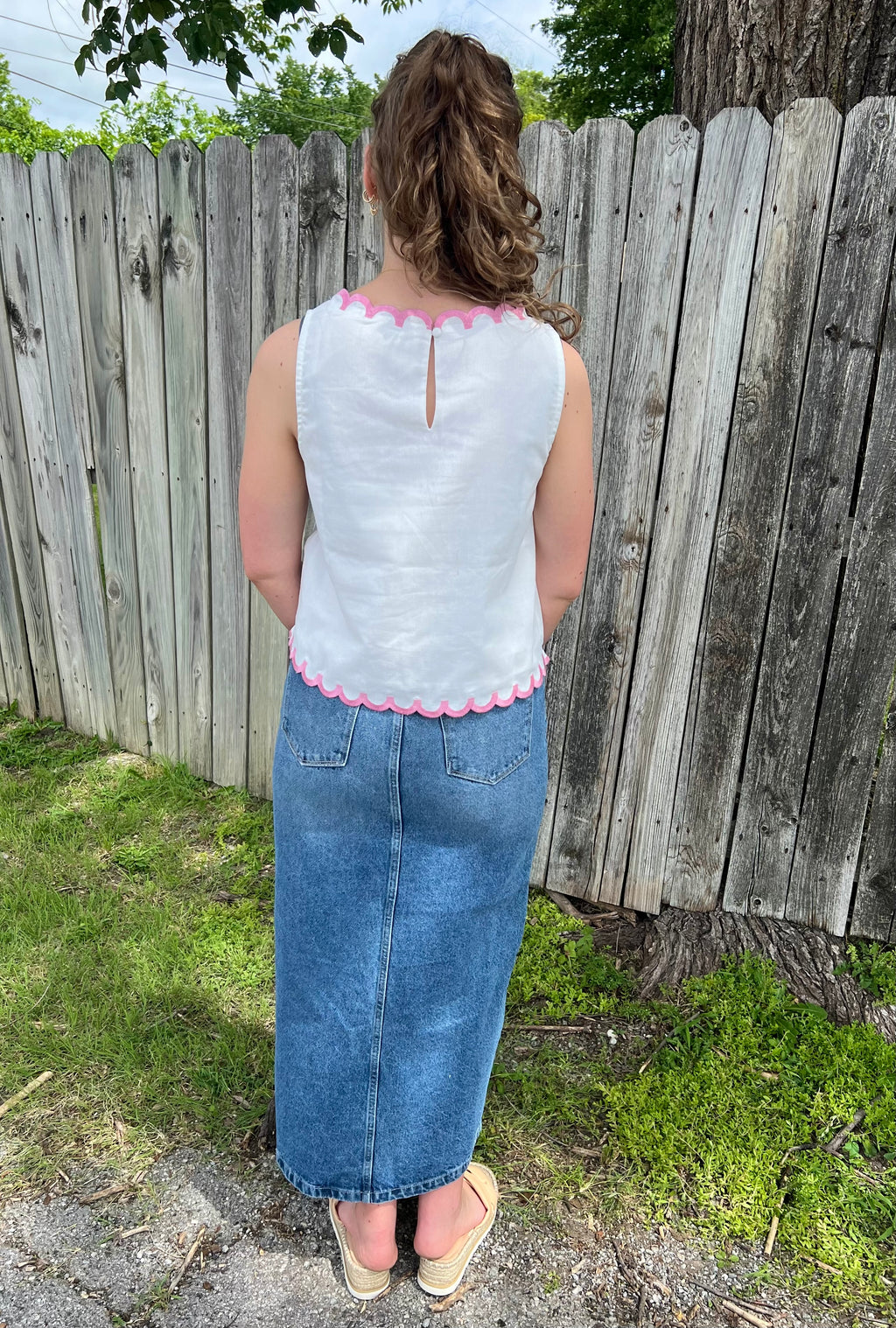 White Embroidered Tank Top