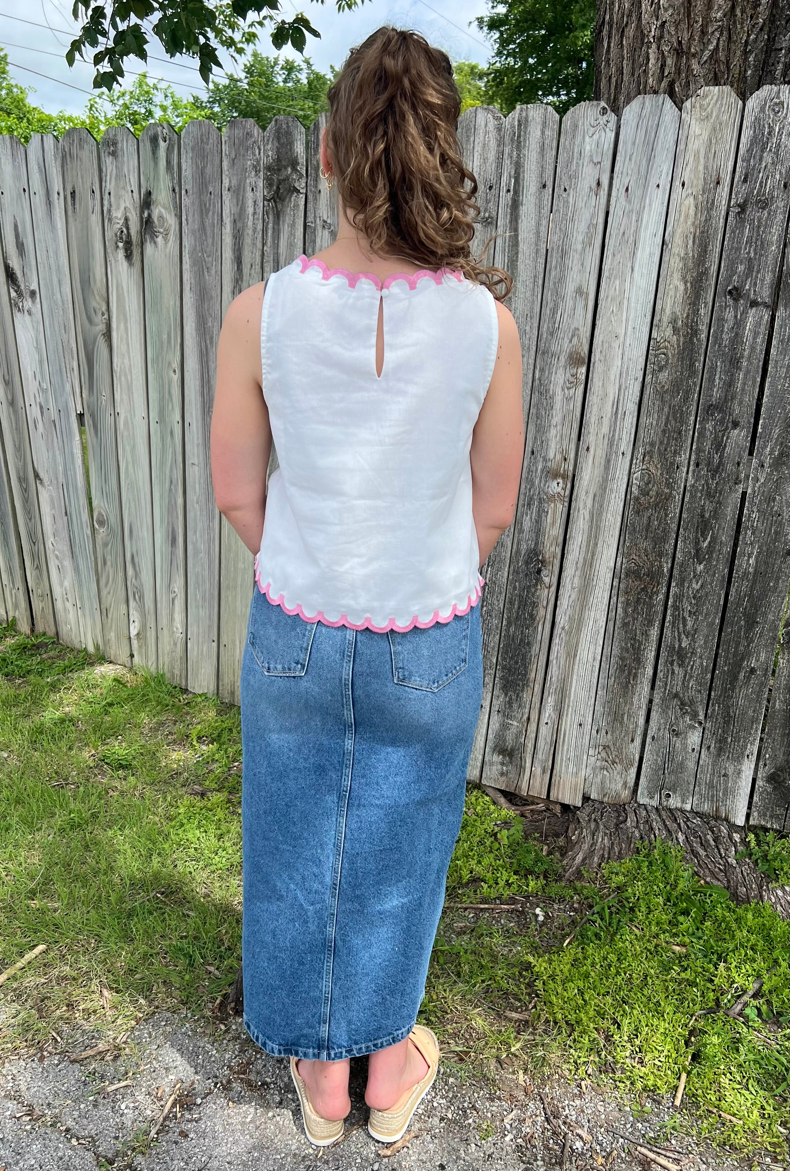 White Embroidered Tank Top