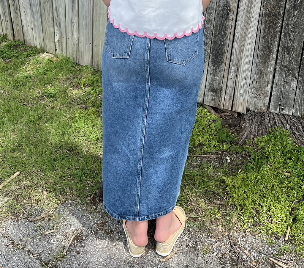Denim with Slit Maxi Skirt