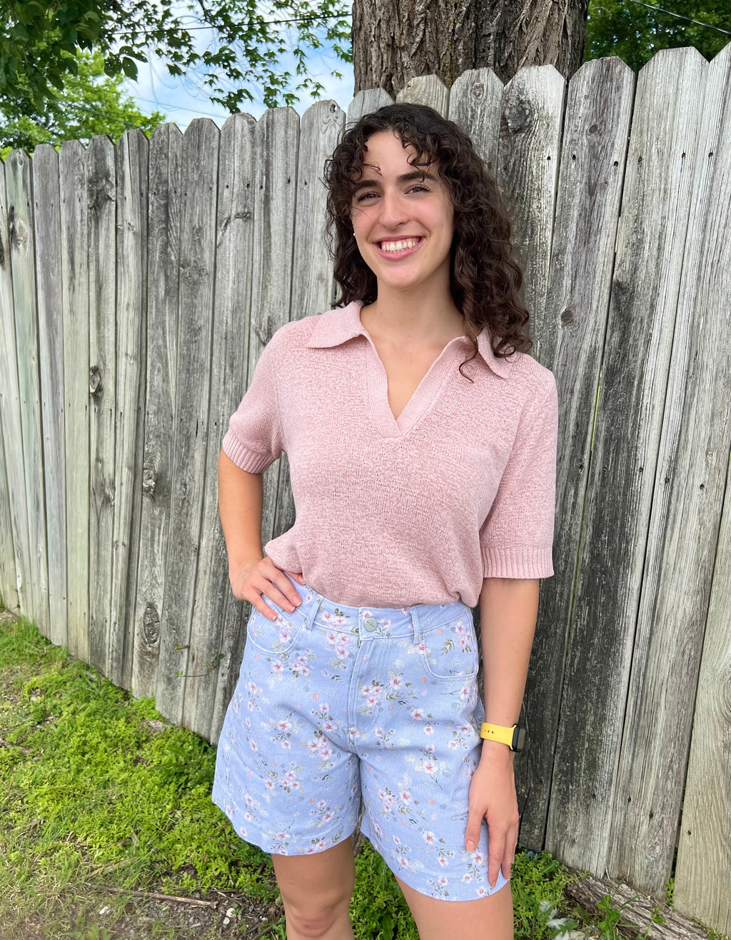 Light Denim Floral Bermuda Shorts