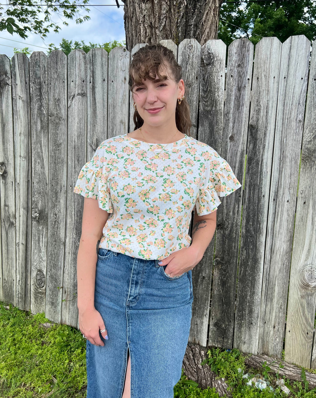 Peach Floral Ruffle T-Shirt