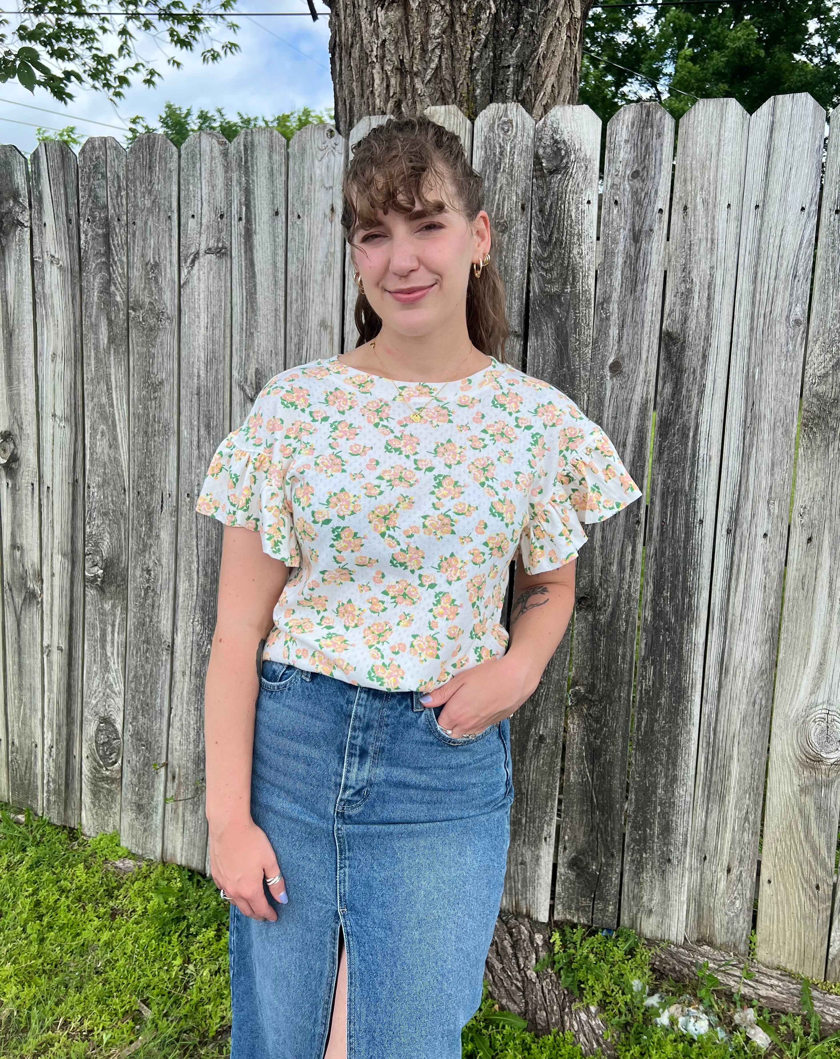 Peach Floral Ruffle T-Shirt