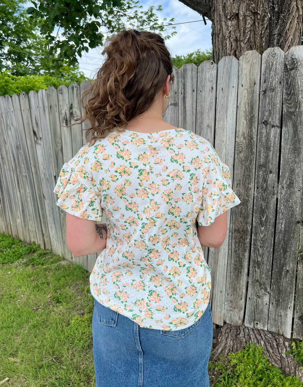 Peach Floral Ruffle T-Shirt