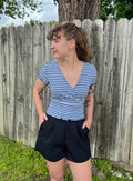 Blue Striped Faux Wrapped Top