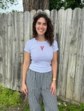 Lobster Embroidered Heather Gray Cropped T-Shirt