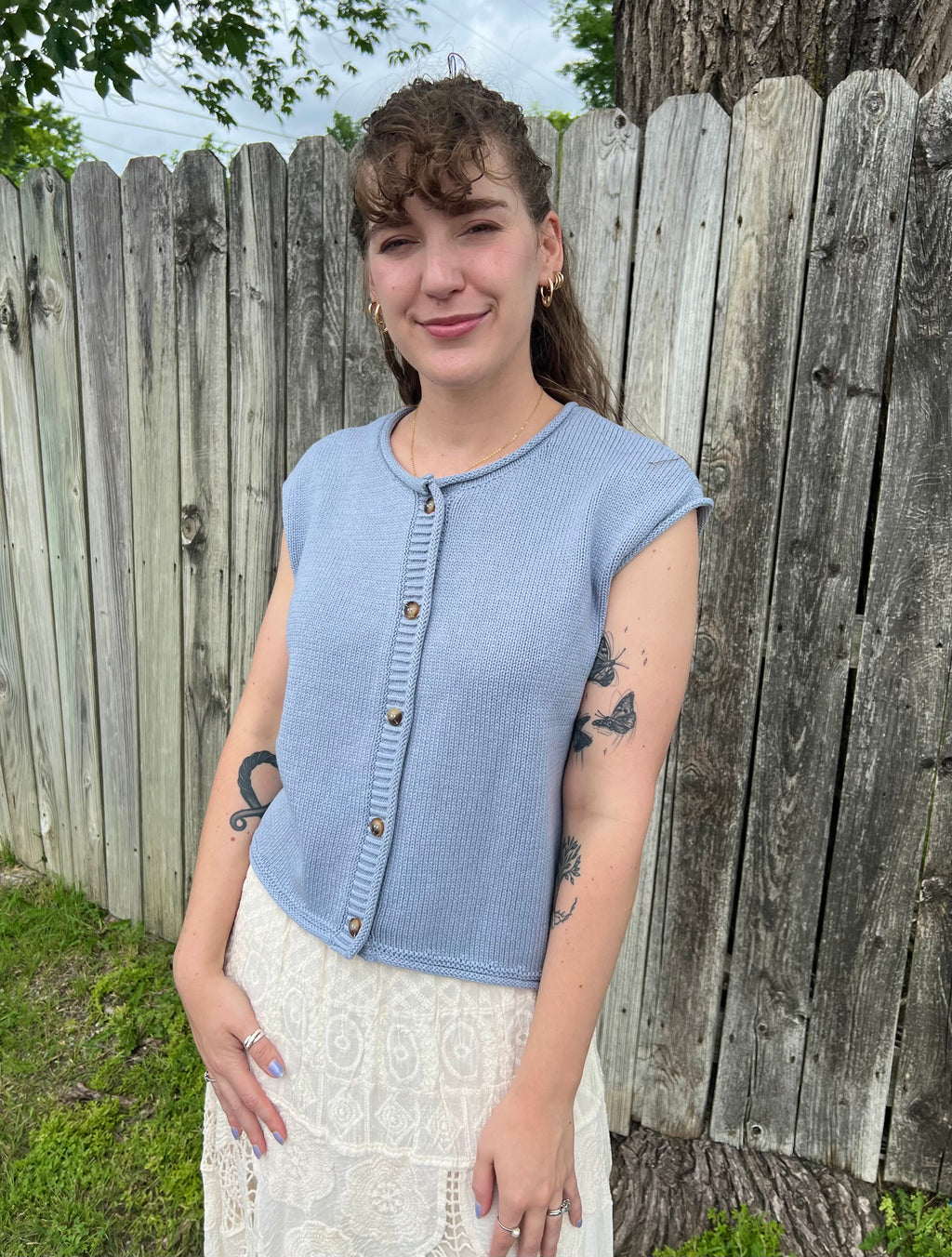 Dusty Blue Button Sweater Vest