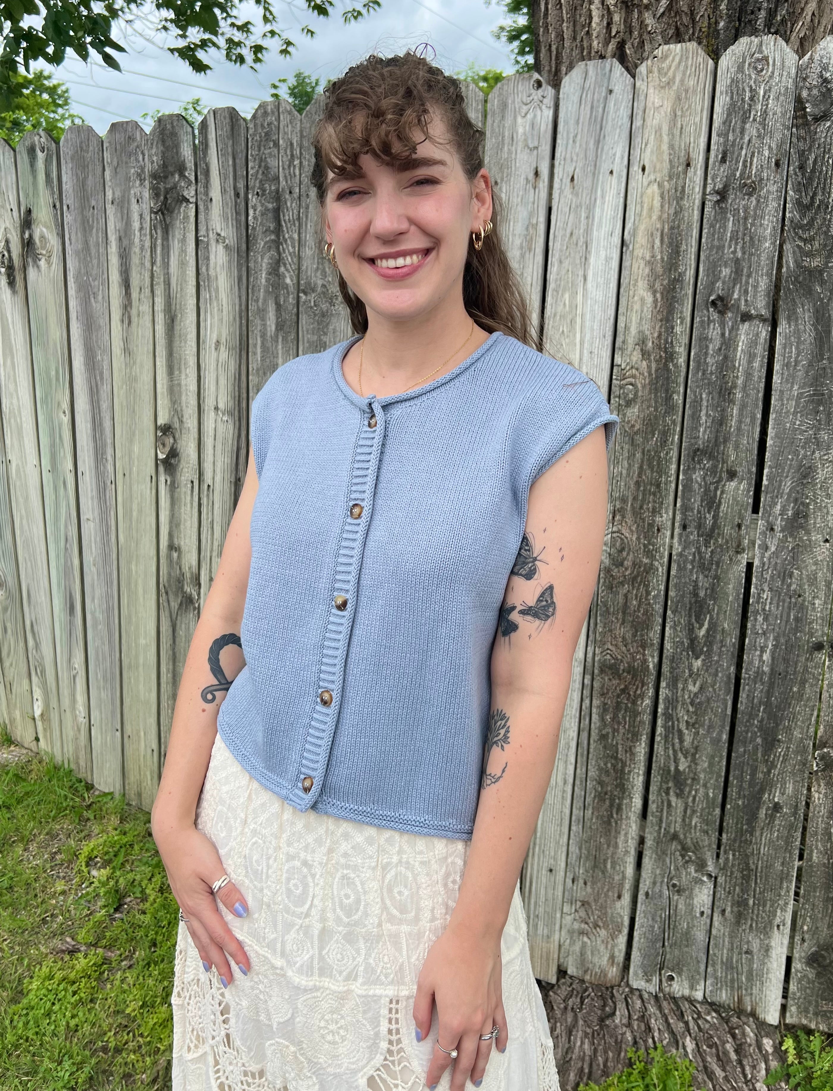 Dusty Blue Button Sweater Vest