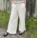 Beige Linen Frayed Pants