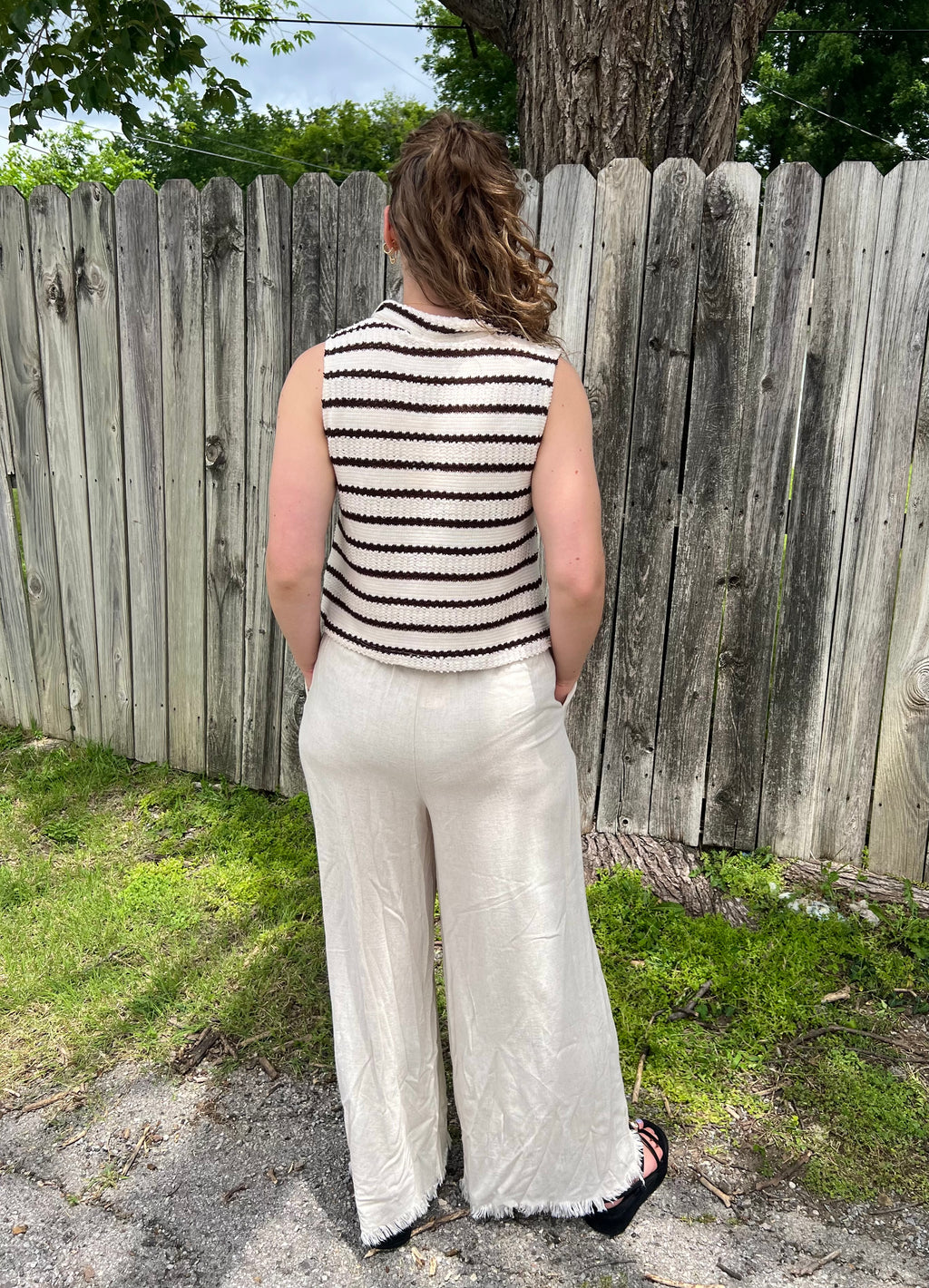 Cream and Brown Button Up Tank Top