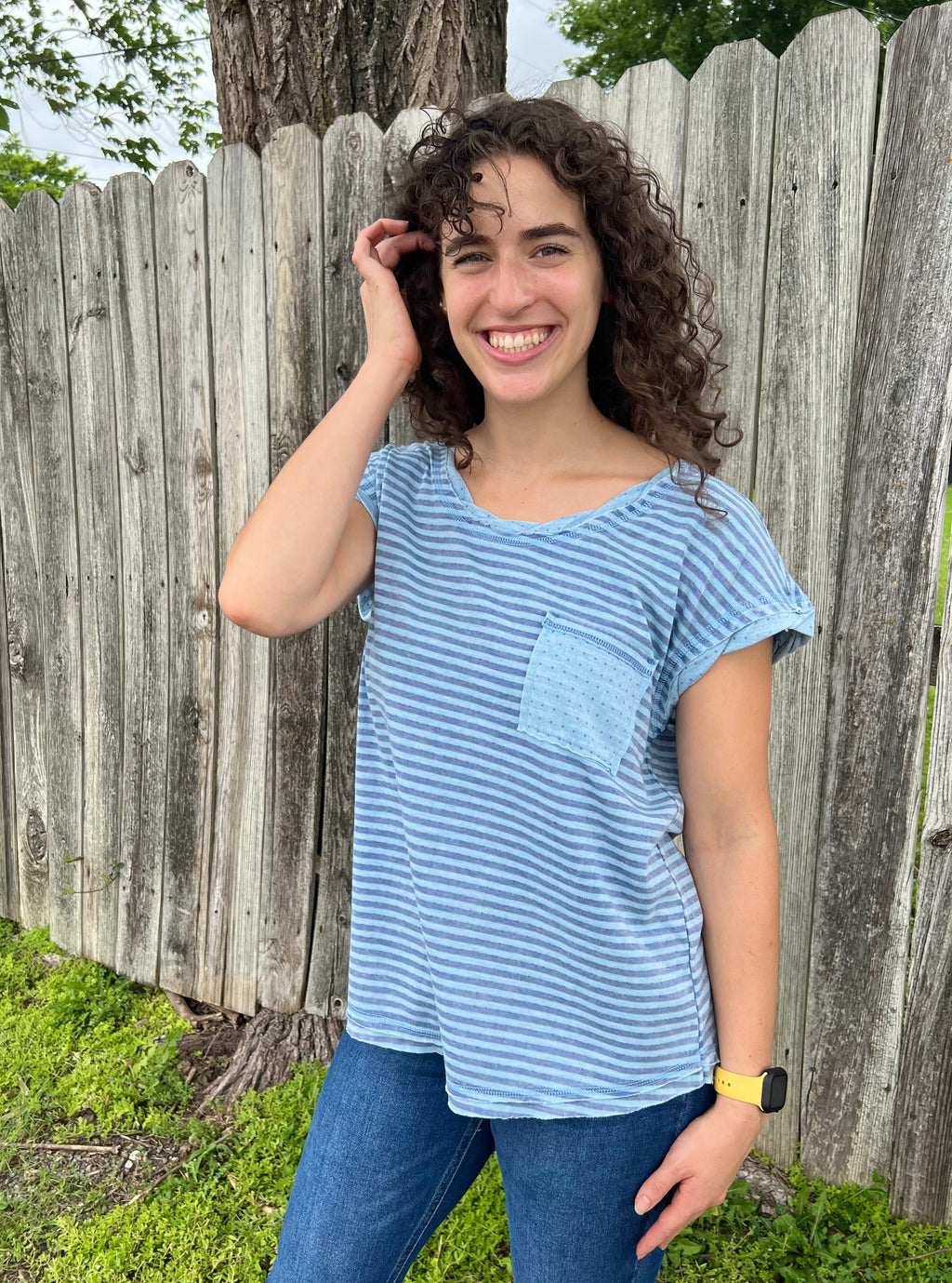Blue Striped Pocket T-Shirt