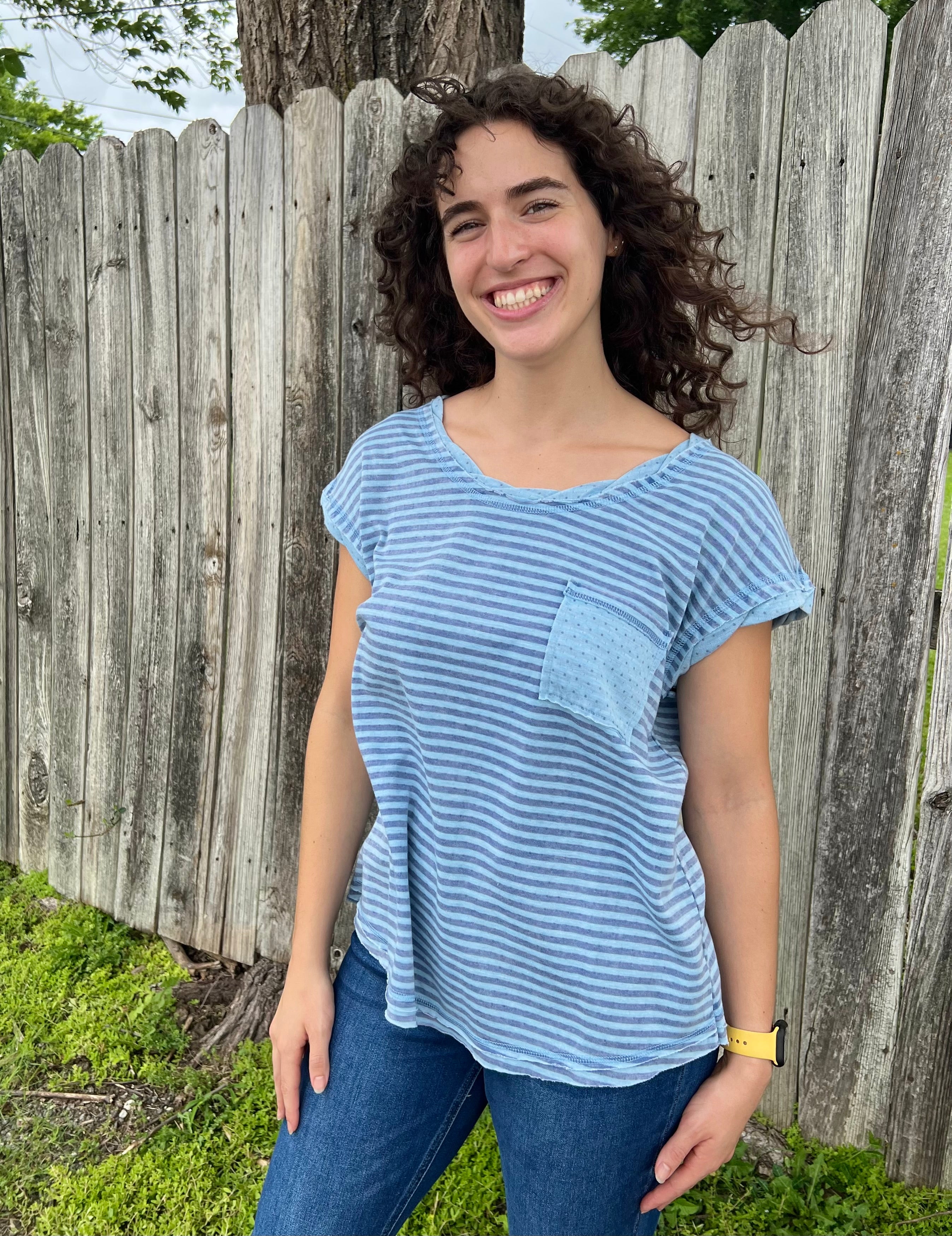 Blue Striped Pocket T-Shirt