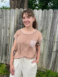Tan Striped Pocket T-Shirt