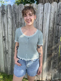 Dusty Teal Crochet Button Up Top