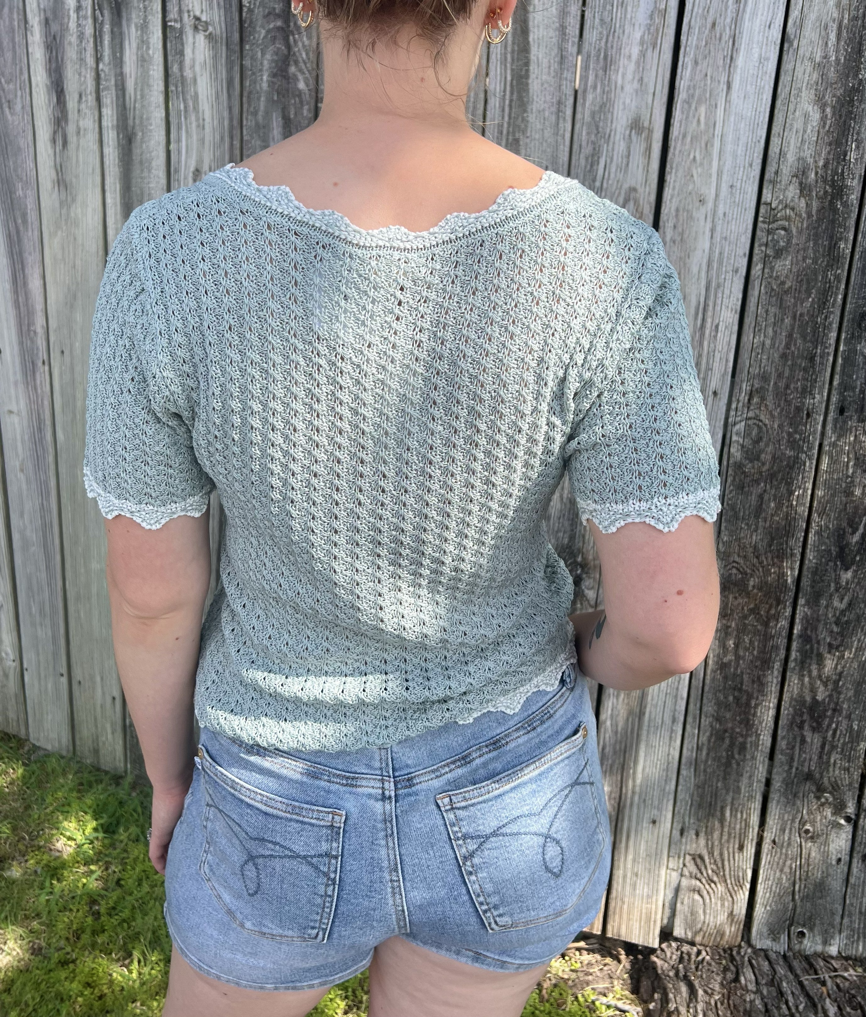 Dusty Teal Crochet Button Up Top