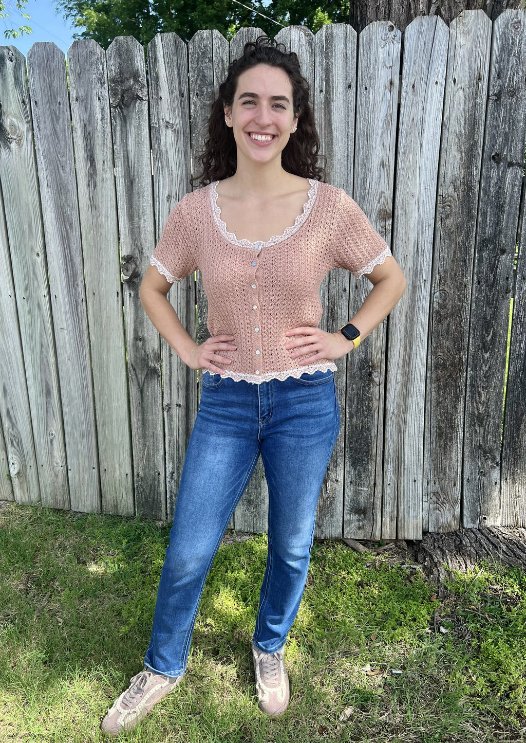 Tan Crochet Button Up Top