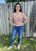 Tan Crochet Button Up Top