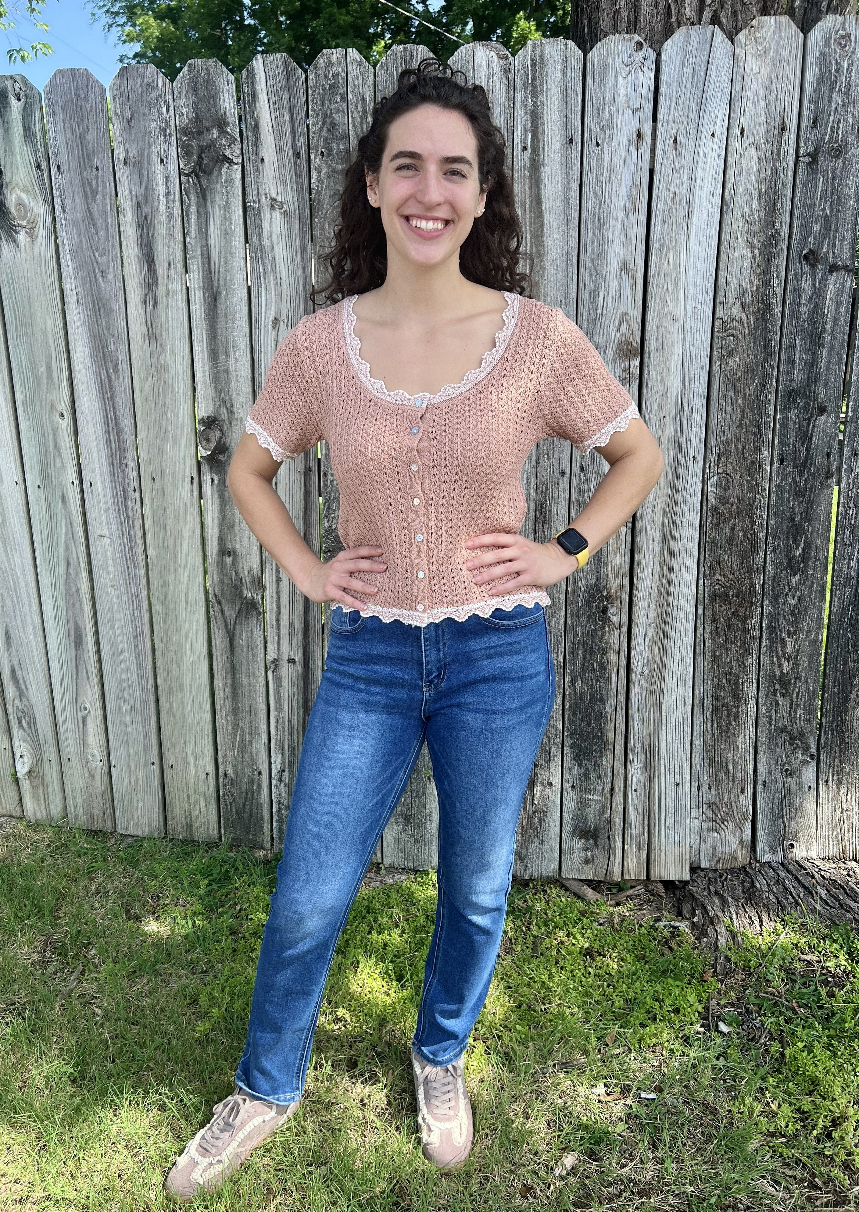 Tan Crochet Button Up Top