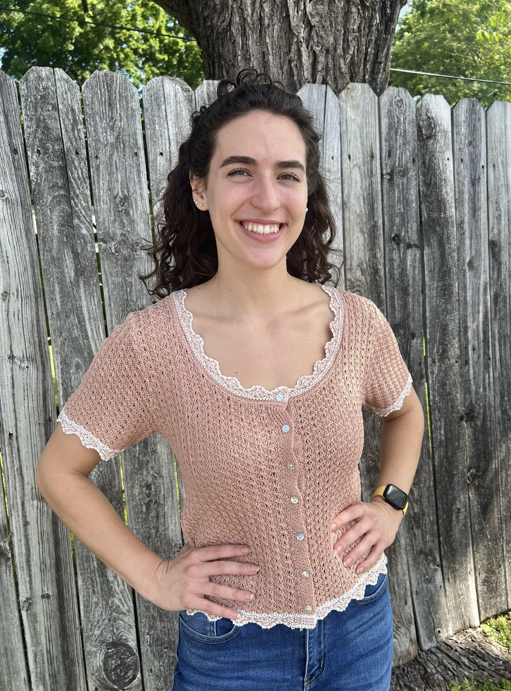 Tan Crochet Button Up Top
