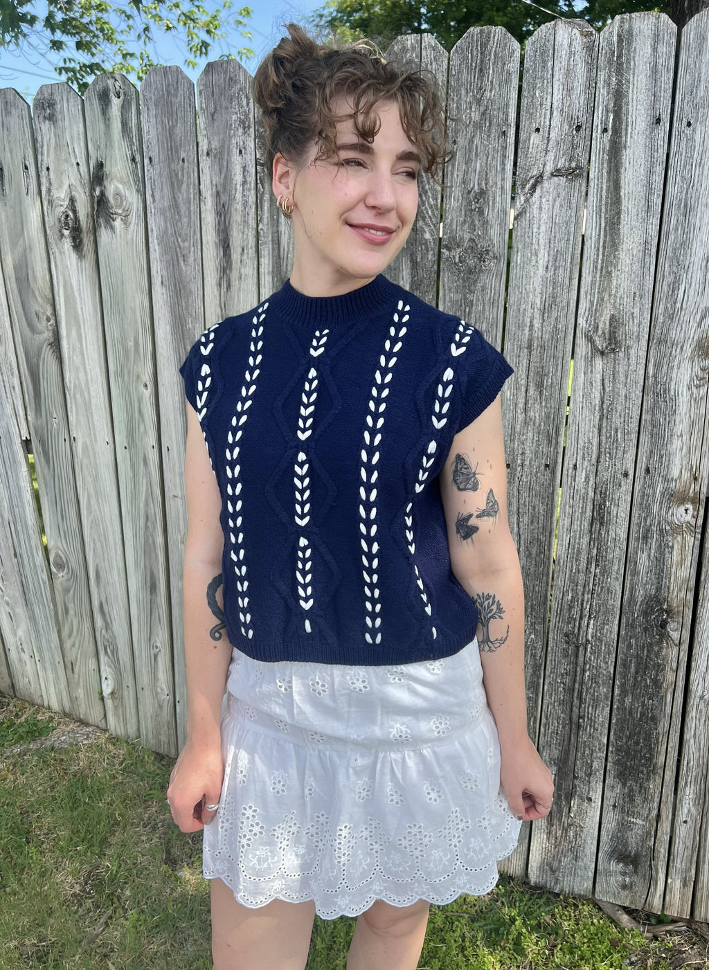 Navy with White Stitch Sweater Vest