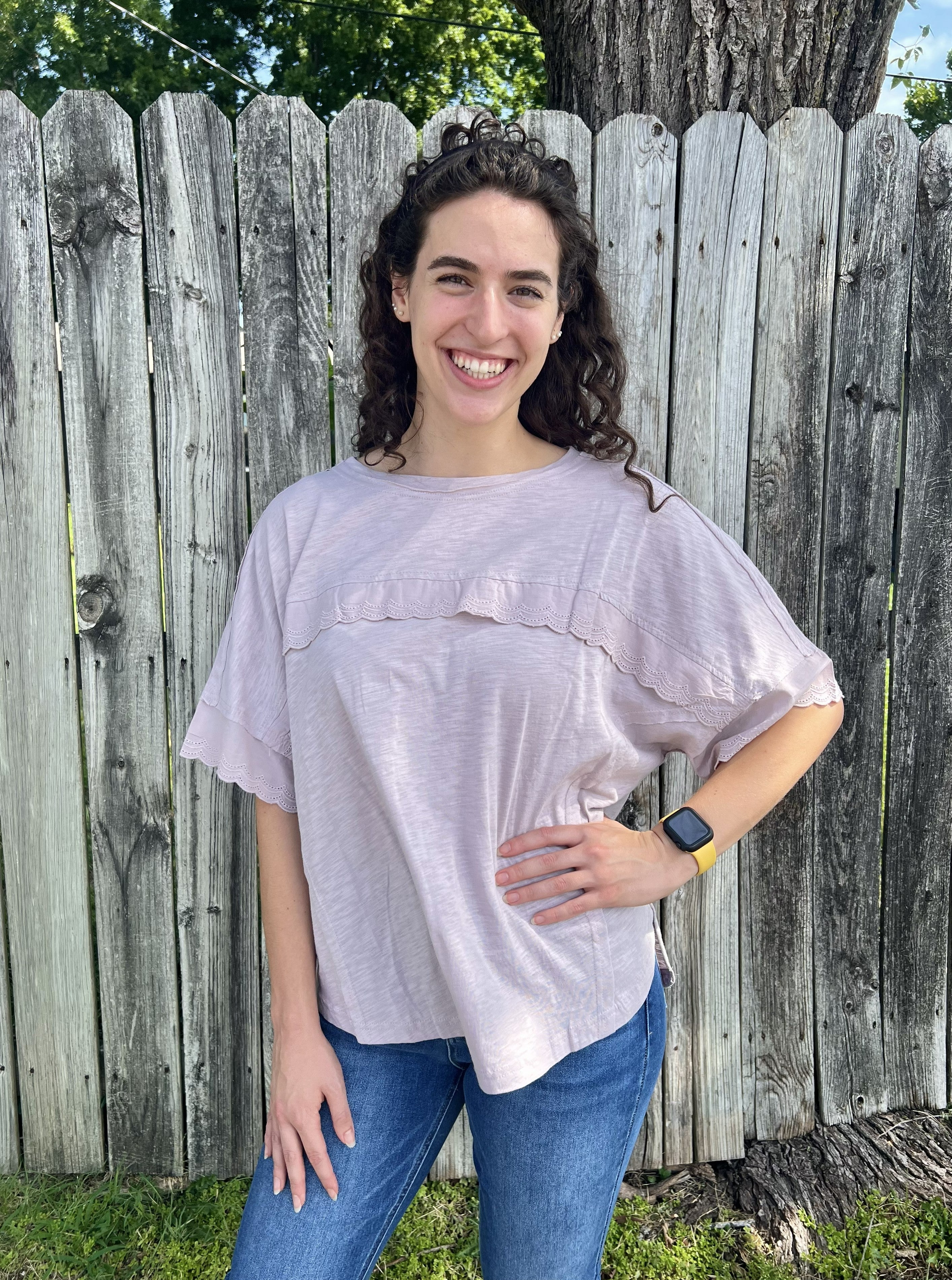 Taupe Lace Sleeve Tee