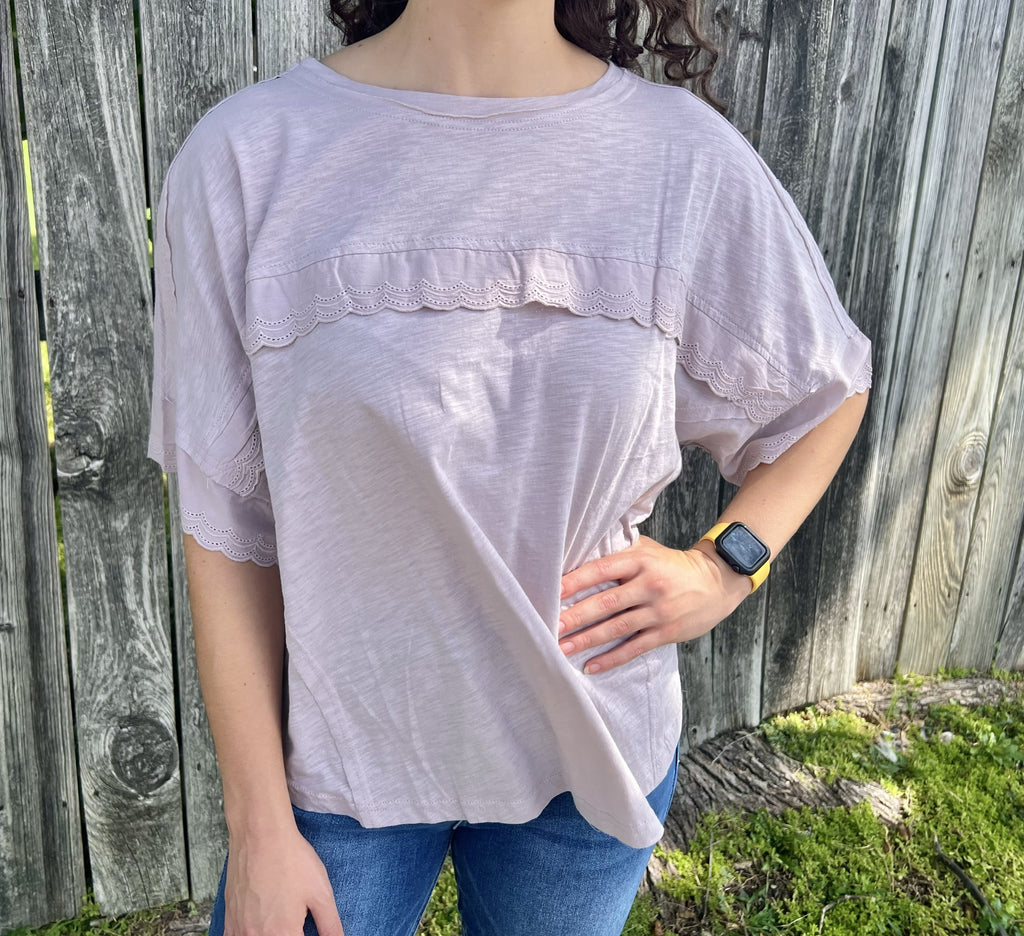 Taupe Lace Sleeve Tee